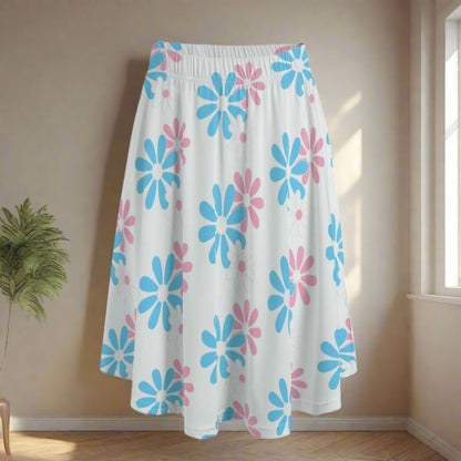 XS-6XL Blue Pink White Daisies Long Maxi Skirt w/Pockets