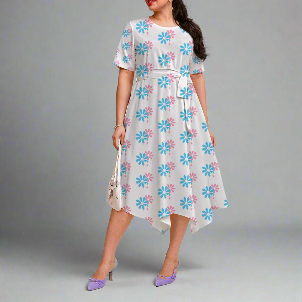 Short Sleeve Belted Midi Dress