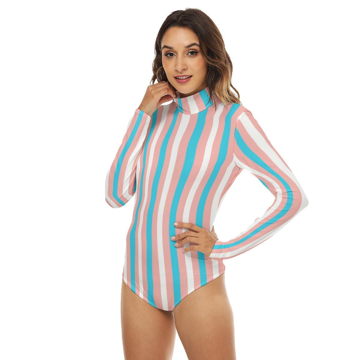 Teen - Plus Size Blue Pink White Pride Candy Striped Bodysuit