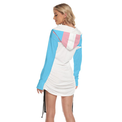 Blue Pink White Hooded All Over Transcolors Pride One-Shoulder Dress