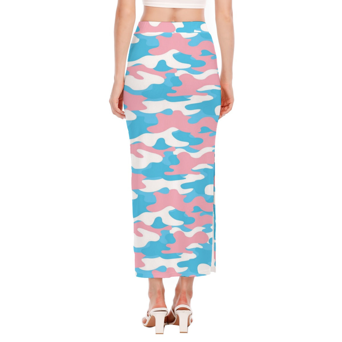 NEW  Blue Pink White Trans Pride Camouflage Hip-Hugging Side-Slit Long Skirt