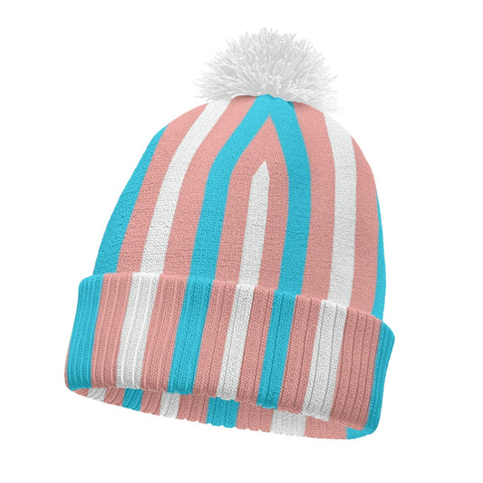 Pride Candy Striped Knitted Pom-Pom Hat