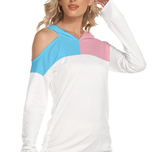 Blue Pink White Hooded All Over Transcolors Pride White One-Shoulder Dress