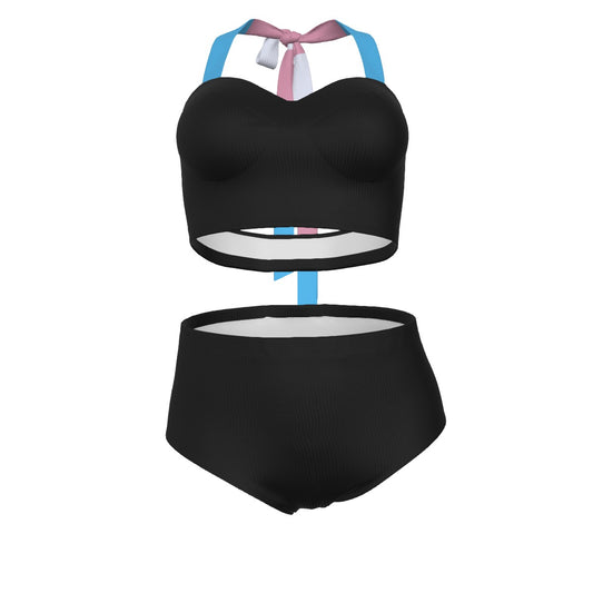 Blue Pink White Pride Black Halter Neck Swimsuit Set