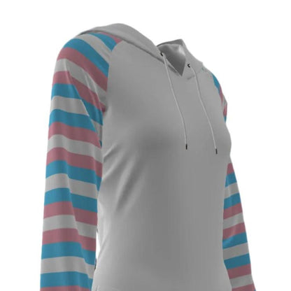 Teen Trans Coloured Trans Pride Candy Striped Raglan Sleeve Hooded Bodysuit