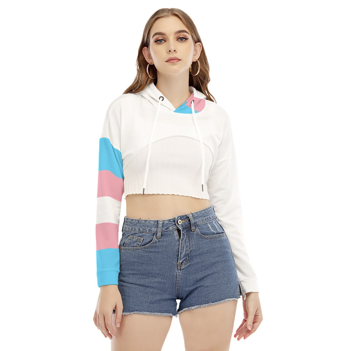 Teen Blue Pink White Pride Cropped Hooded Smock Top