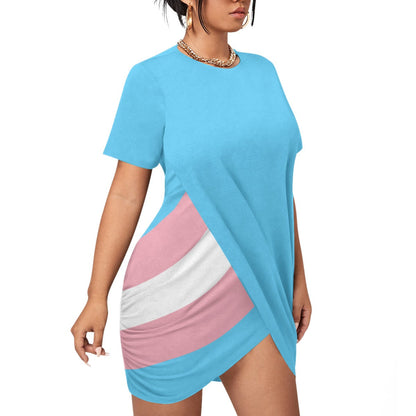 Plus Size Trans Coloured Stacked Hem Short-Sleeved T-Shirt Dress