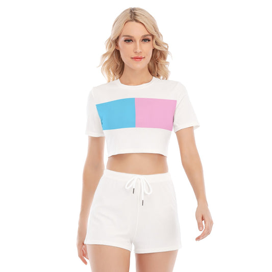 XS-5XL Blue Pink White Pride  Colours Band White T-Shirt & Shorts Set