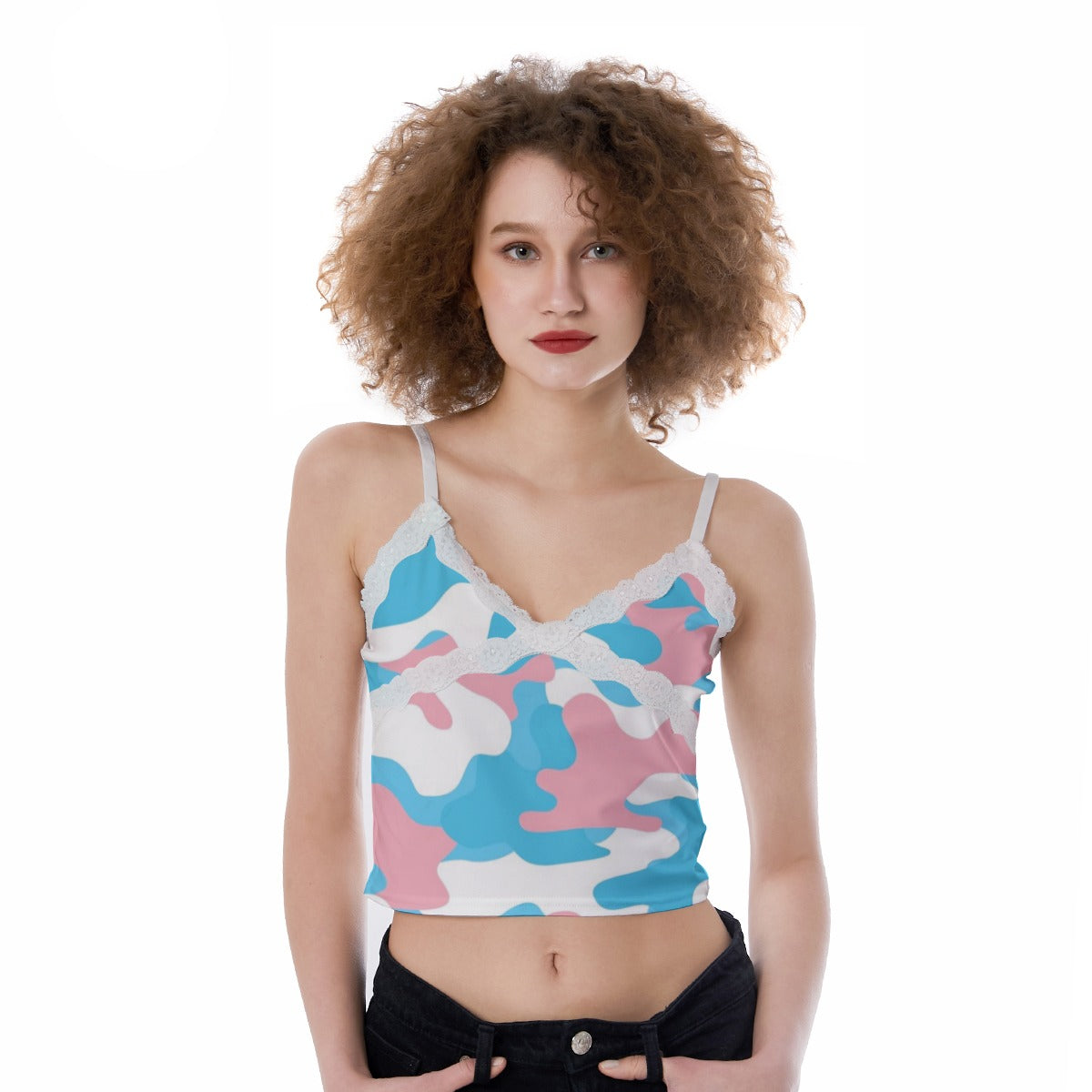 XS-2XL Teen Blue Pink White Pride Lace Cami Top