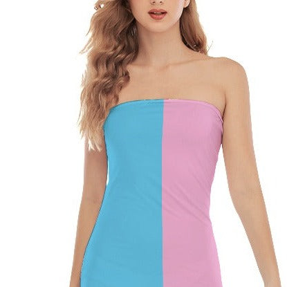 Blue Pink White Vive l'Paris Pride Sexy Body Hugging Side-Split Tube Top Dress