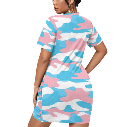 Plus Size Trans Coloured Camouflage Stacked Hem Short-Sleeved T-Shirt Dress