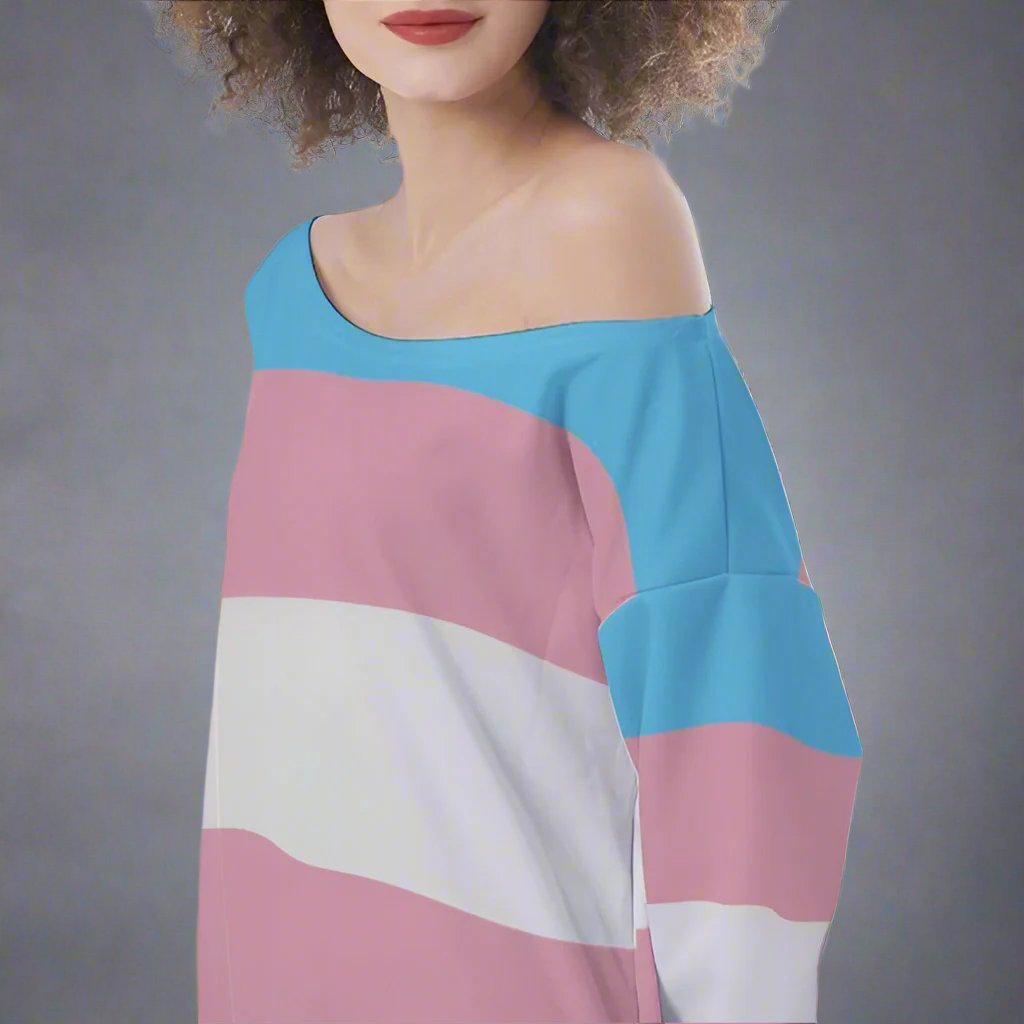 Teen - Plus Size Blue Pink White Trans Pride Off-Shoulder Sweatshirt