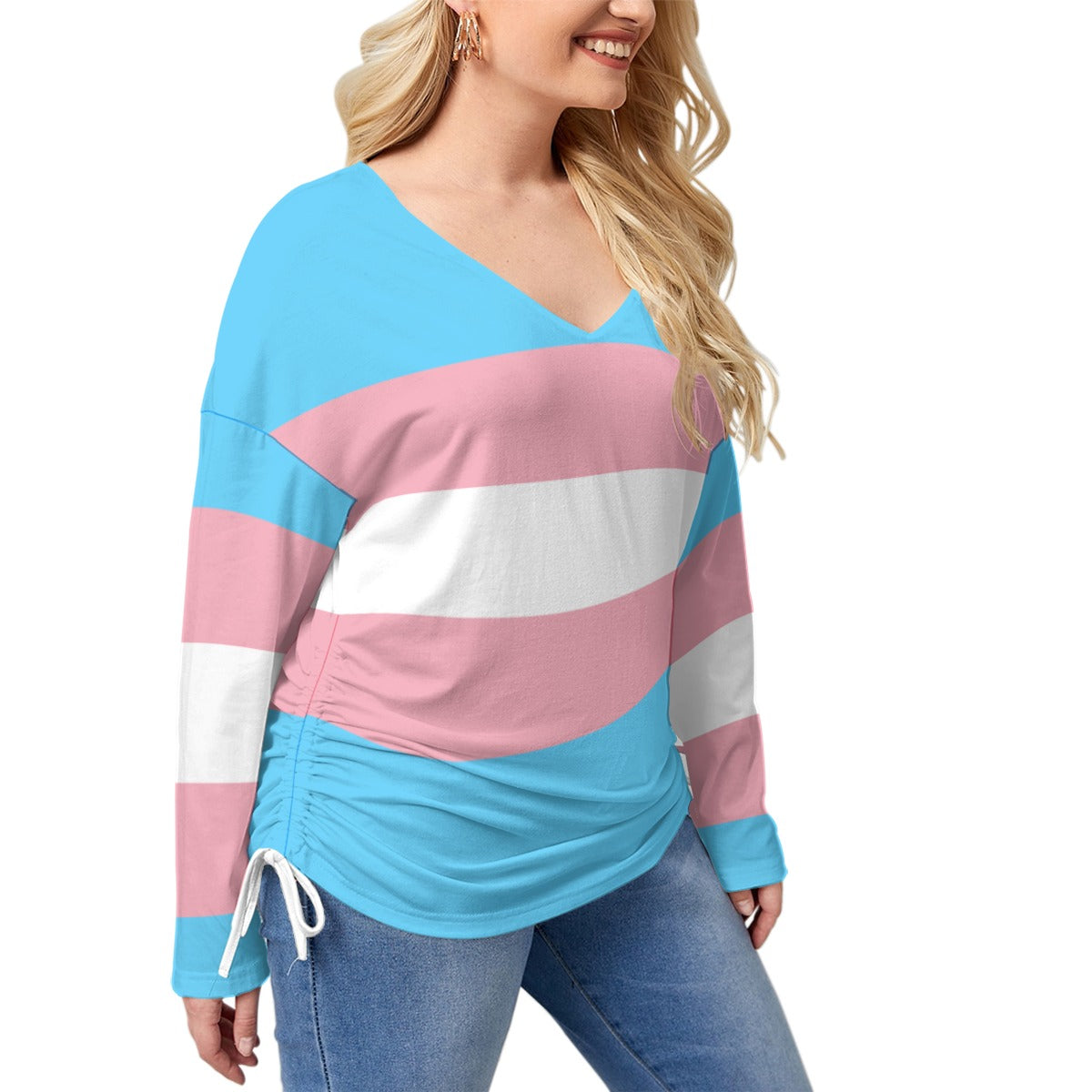 L-5XL Pride Drawstring Long Sleeved T-Shirt (Plus Size)