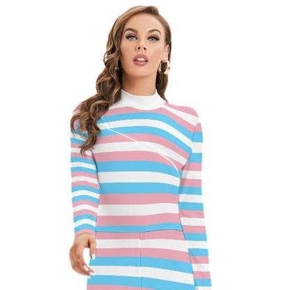 Trans Coloured Pride Ribbon Cross-Body Zipped Bodyform Catsuit
