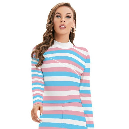 Trans Coloured Pride Ribbon Cross-Body Zipped Bodyform Catsuit