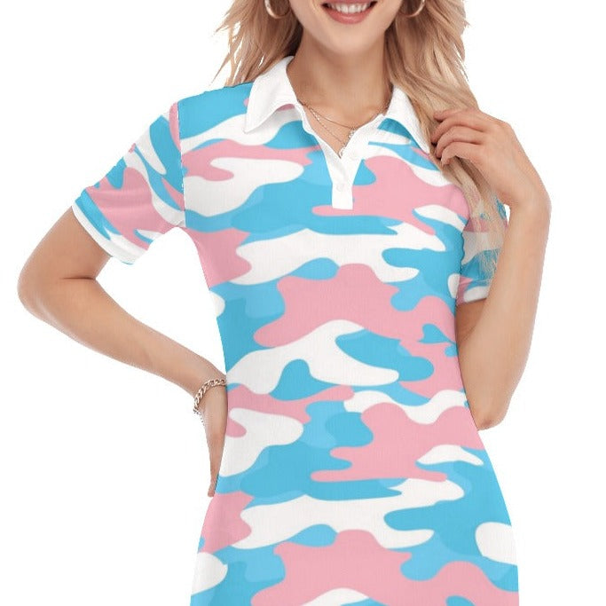 Trans Coloured Pride Camouflage White Short-Sleeved Polo Shirt Dress