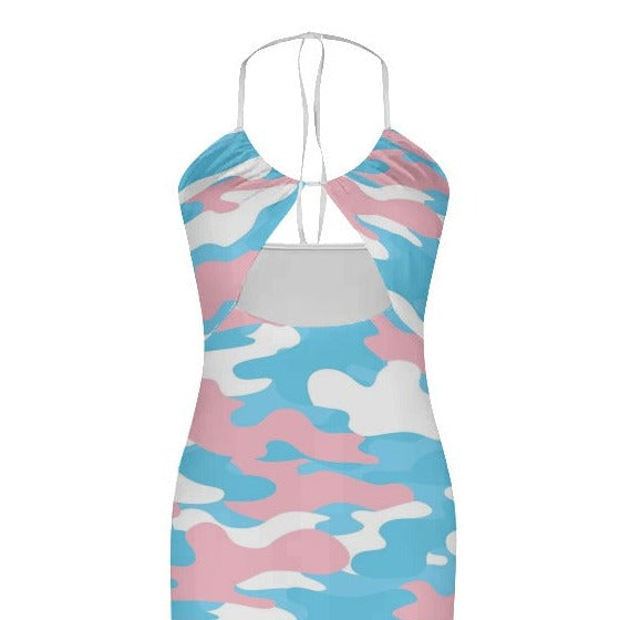 Plus Size Sexy Blue Pink White Pride Camouflage Spaghetti-Tied Hollow Camisole Dress