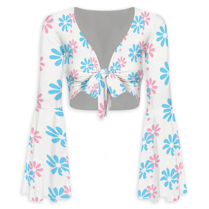 S-5XL Bell Sleeved White Tied Top