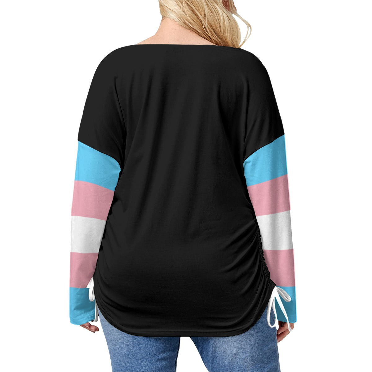 All-Over Print Women’s V-neck T-shirt With Side Drawstring(Plus Size)