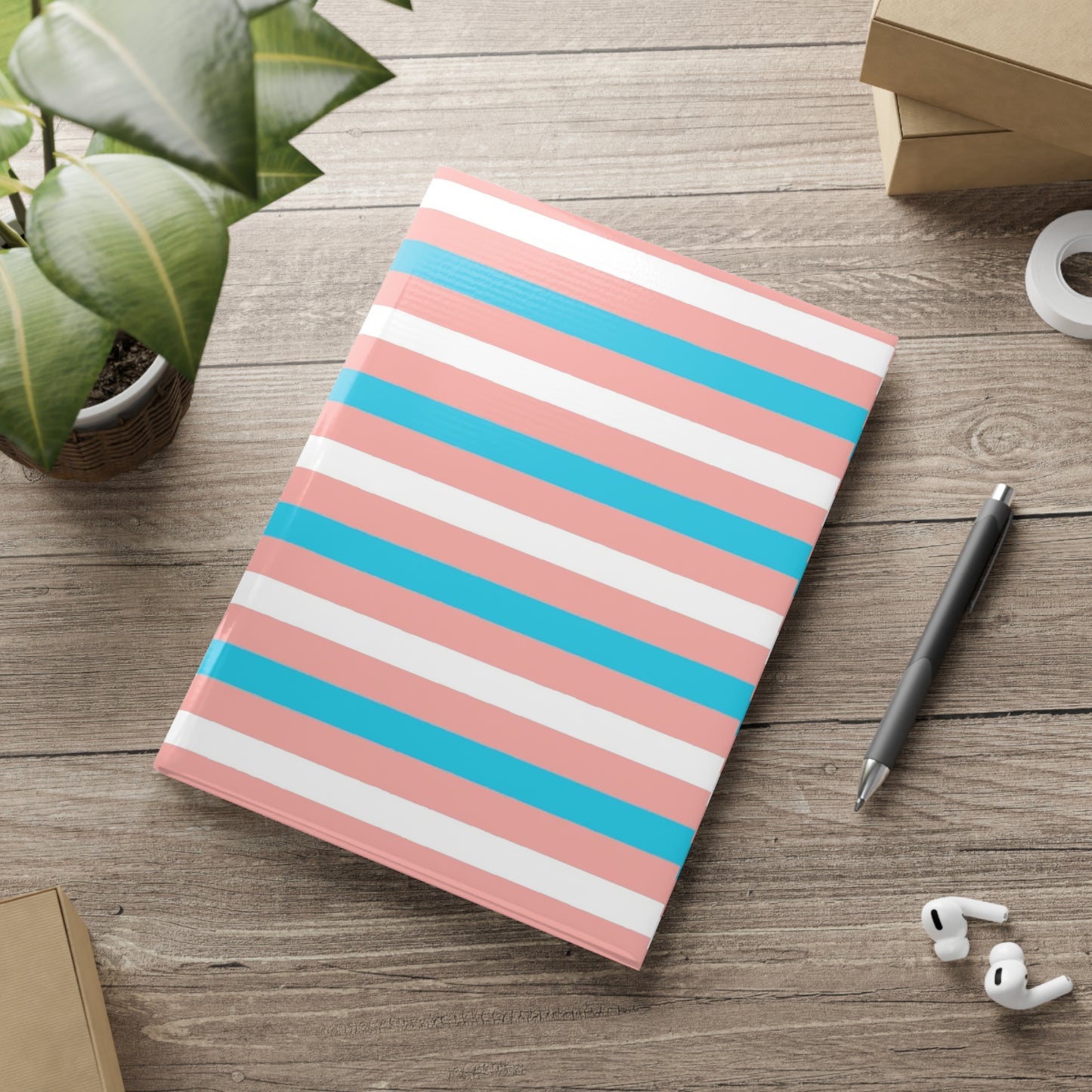 Blue Pink White Pride Candy Striped Puffy Covered Notebook