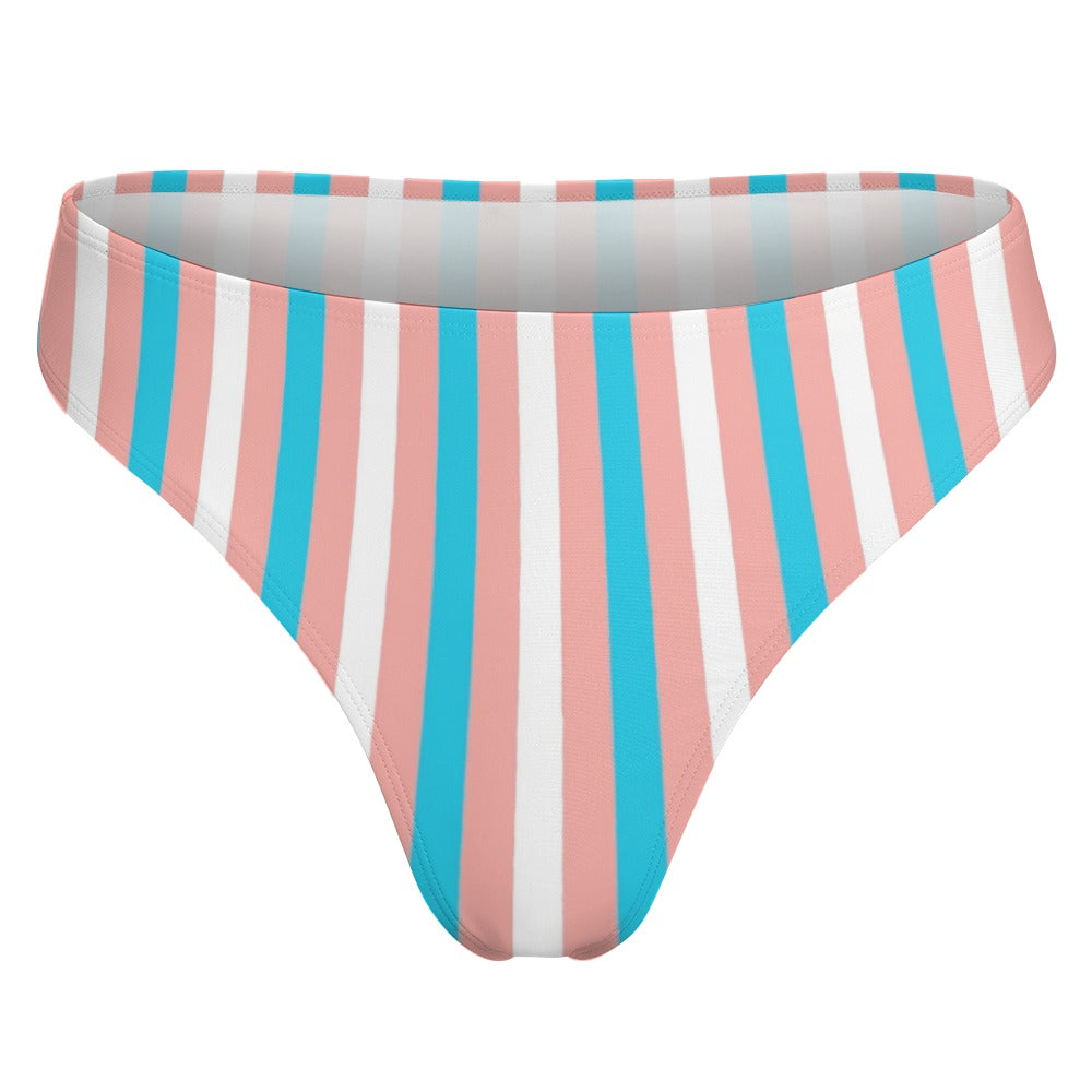 Blue Pink White Pride Candy Striped Ice Silk T-Back Tucking Knickers