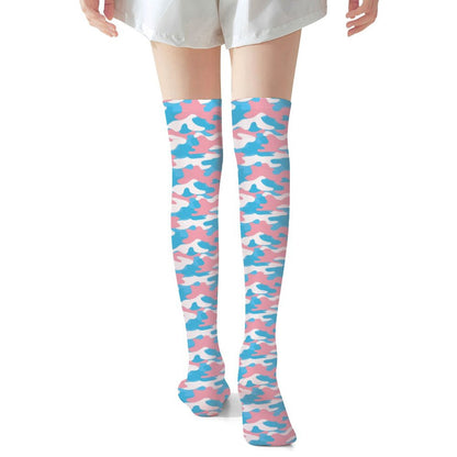 Blue Pink White Camouflage Knee High Stockings