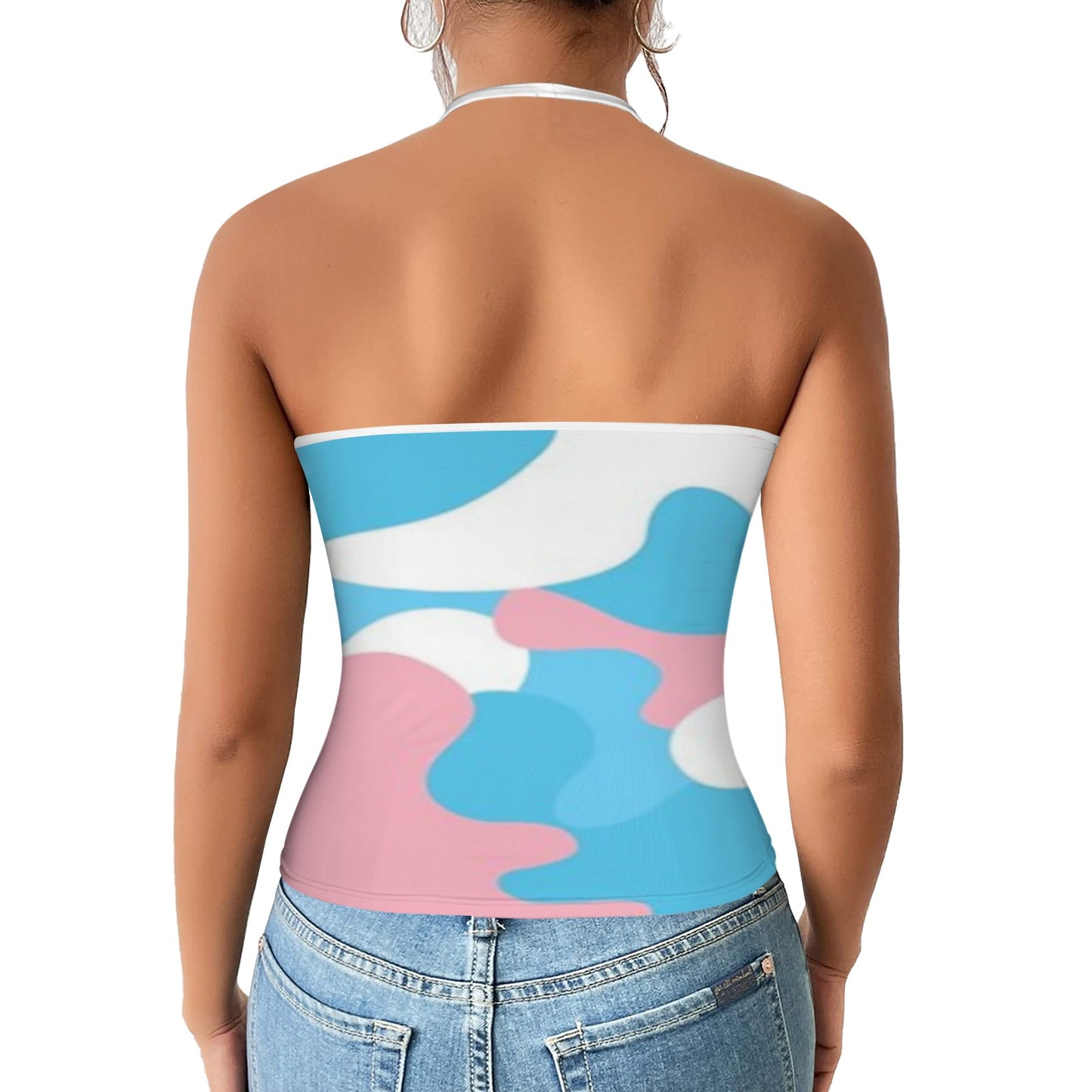 2XS - 2XL Teen Blue Pink White Pride Camo V-neck Halter Open Back Tank Top