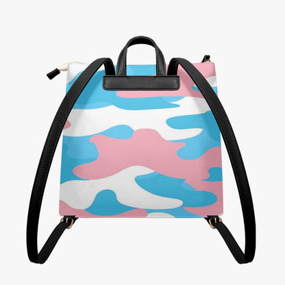 Blue Pink White All-Over Pride Camouflage Casual Vegan Leather Backpack