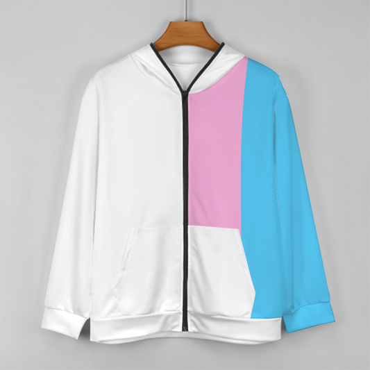 Teen Blue Pink White Full-Zip-Up Causal Long-Sleeved Hoodies