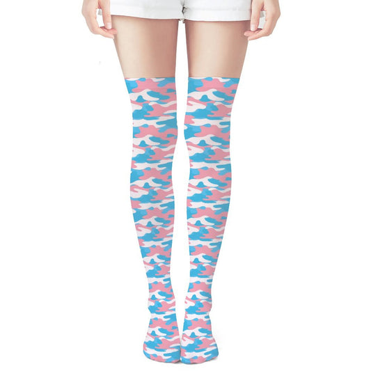 Blue Pink White Camouflage Knee High Stockings