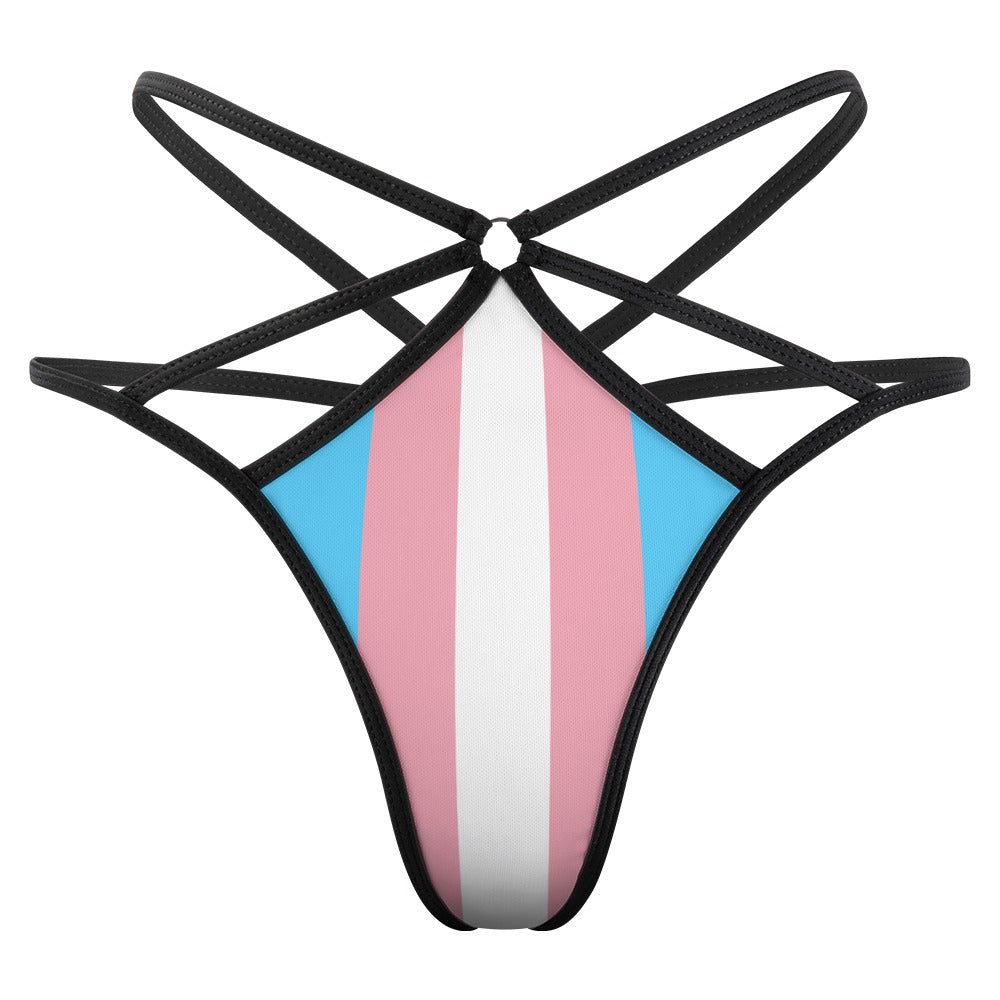 Plus Size Blue Pink White All-Over Trans Pride In Daring G-String Thong