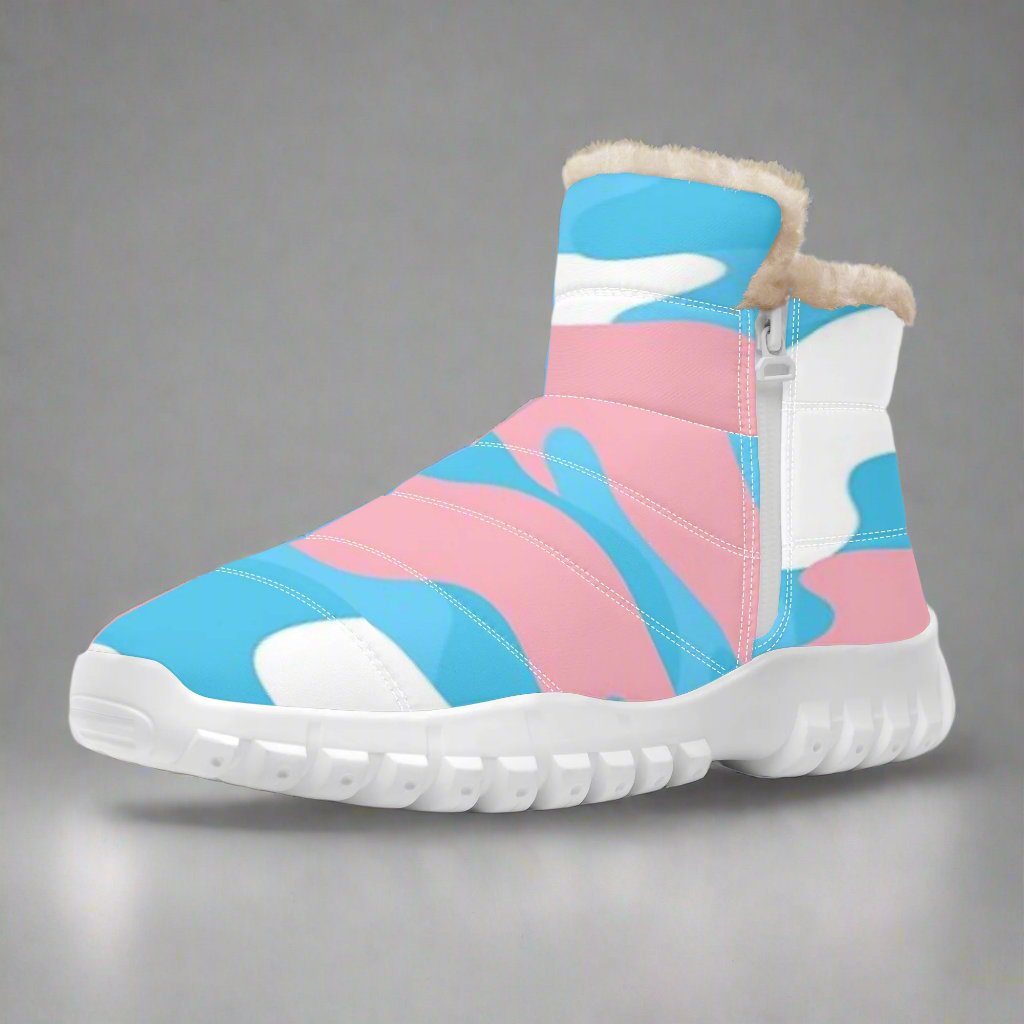 Blue Pink White Pride Camouflage Fur-Lined Zip-Up Boots