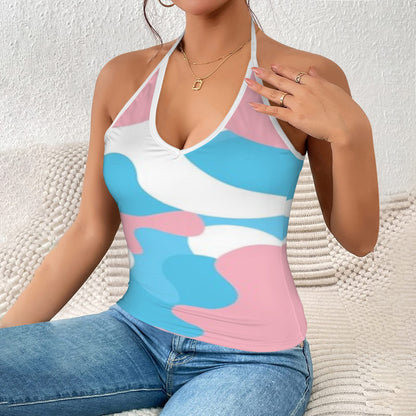 2XS - 2XL Teen Blue Pink White Pride Camo V-neck Halter Open Back Tank Top