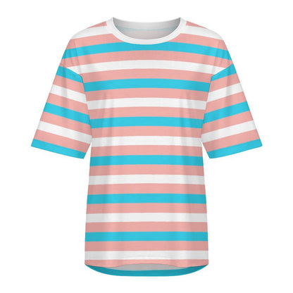 S-5XL Blue Pink White Pride Candy Striped Drop-Shoulder T-Shirt