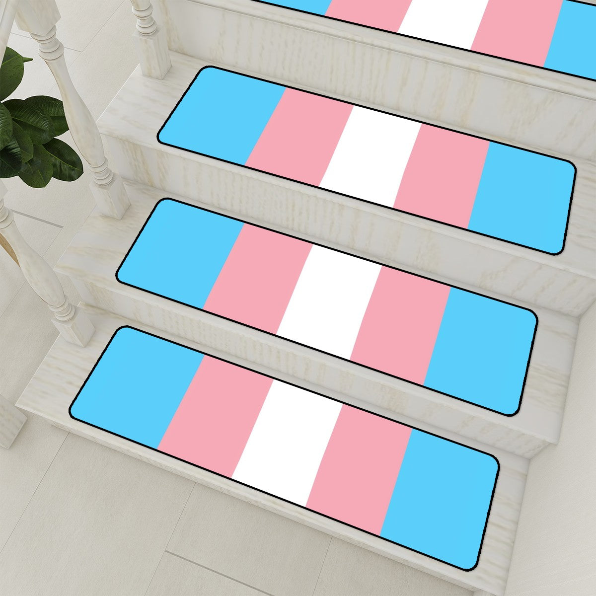Blue Pink White Pride Non-Slip Carpet Stair Treads