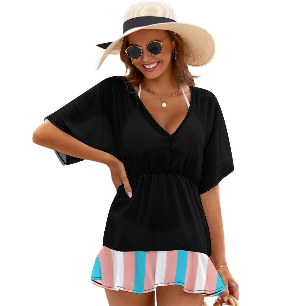 Thin Short Sleeve Summer Ruffled-Hem Dress