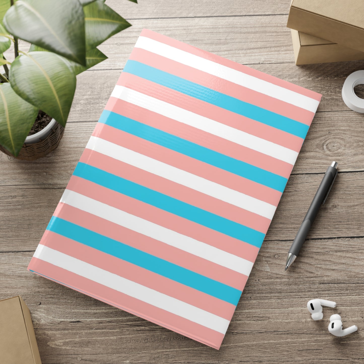 Blue Pink White Pride Candy Striped Puffy Covered Notebook