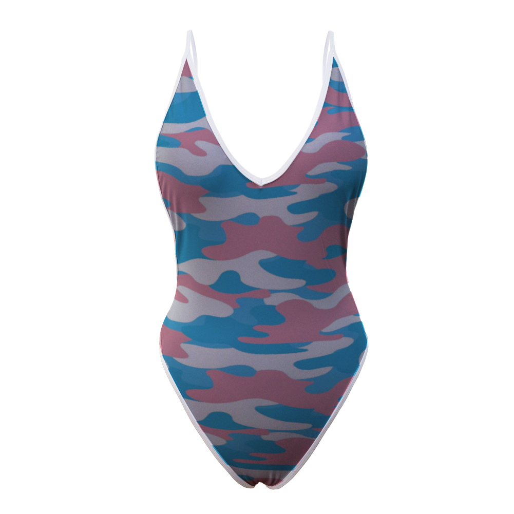 Blue Pink White Pride Camouflage Backless Booty Swimsuit
