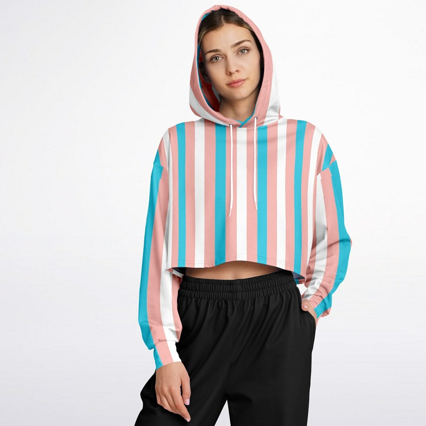 Blue Pink White Pride Candy Striped Cropped Hoodie