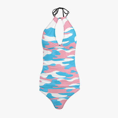 XS-2XL Blue Pink White Pride Camo Halter-Top Two-Piece Swimsuit