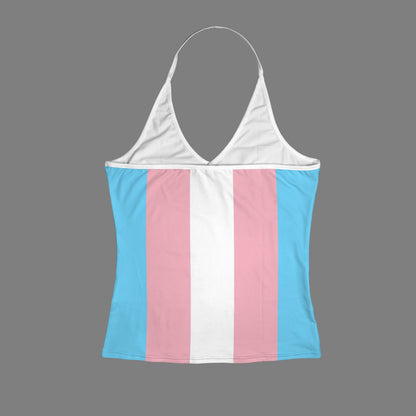 2XS - 2XL Teen Blue Pink White Pride V-neck Halter Open Back Tank Top