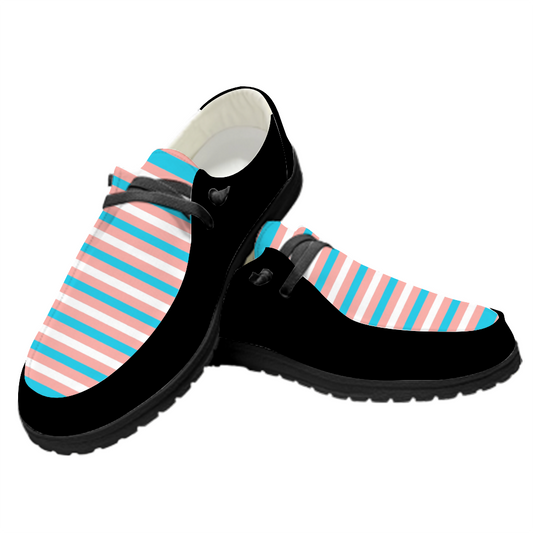 Blue Pink White Pride Candystriped Black Loafers