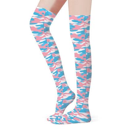 Blue Pink White Camouflage Knee High Stockings