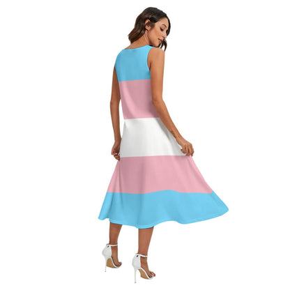 Blue Pink White All Over Pride Long Sleeveless Pocket Dress tunnellsCo.