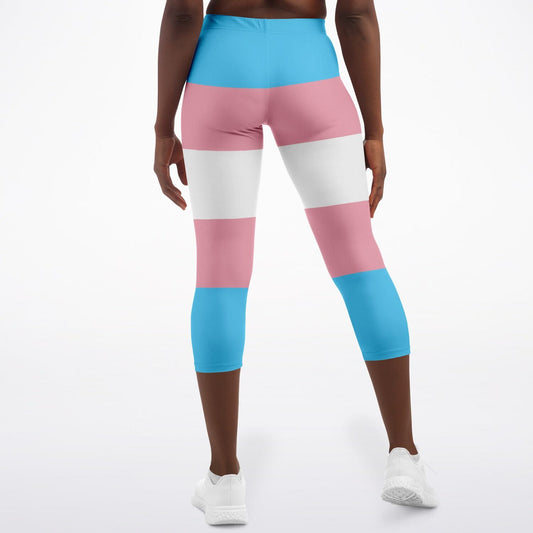 Blue Pink White All Over Trans Coloured Pride Breathable Yoga Capri tunnellsCo.