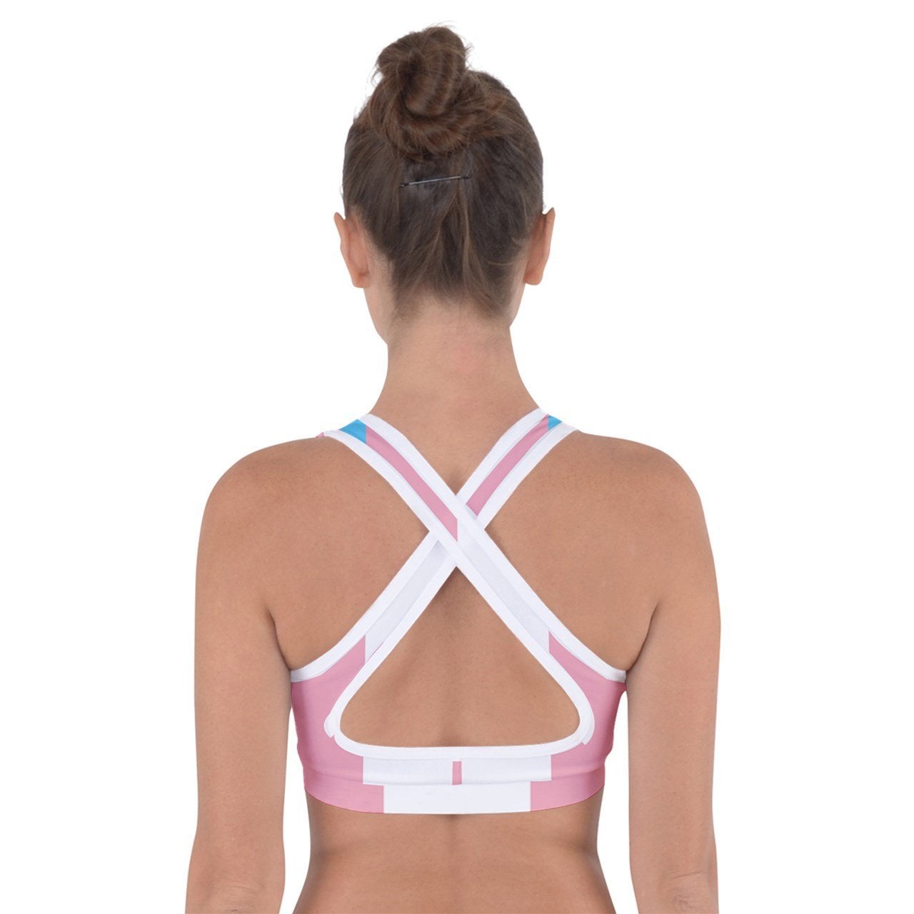 Trans Colours Criss-Cross Back Sports Fitness Bra Trans Apparel and Gift Ideas for Transwomen and Friends