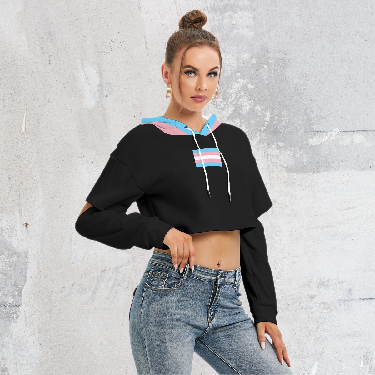 All-Over Print Women's Cropped Hoodie With Hollow Out Sleeve