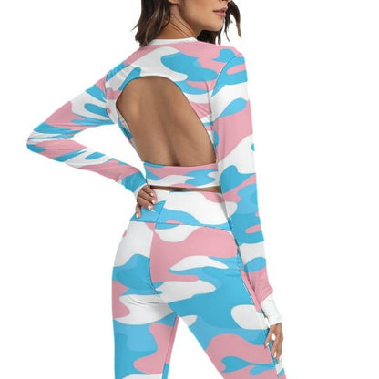 Blue Pink White Pride Camouflage Backless Yoga Sports Twin-Set tunnellsCo.