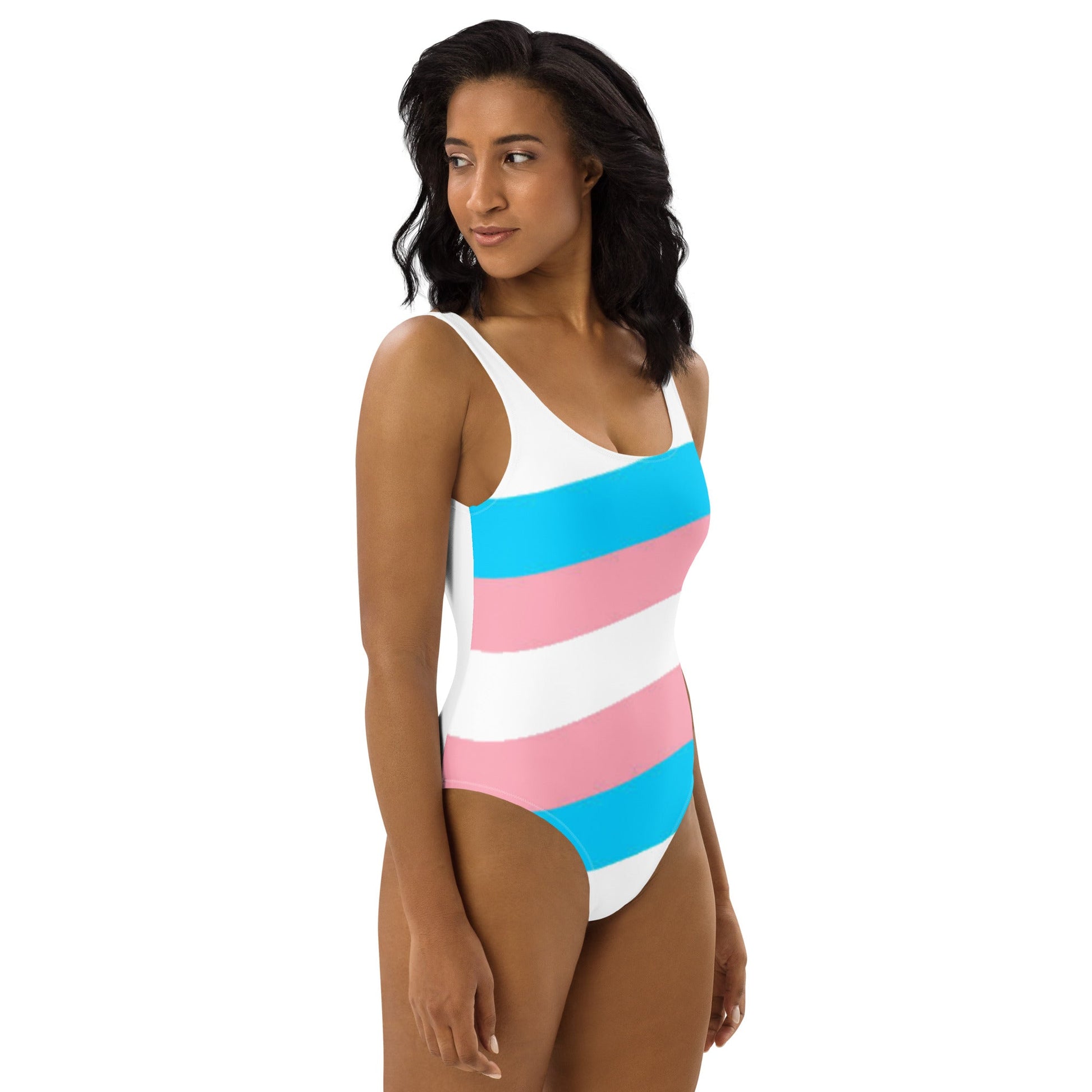 Blue Pink White Pride High-Cut Swimsuit tunnellsCo.