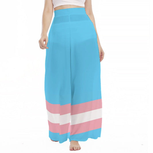 Blue Pink White Pride Ribbon High-Waist Wide-Leg Chiffon Beach Palazzo tunnellsCo.